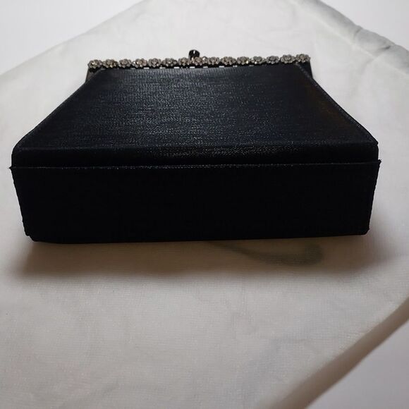 Vintage Black Evening Bag Fabric Kisslock With Rhinestones - Picture 2 of 14